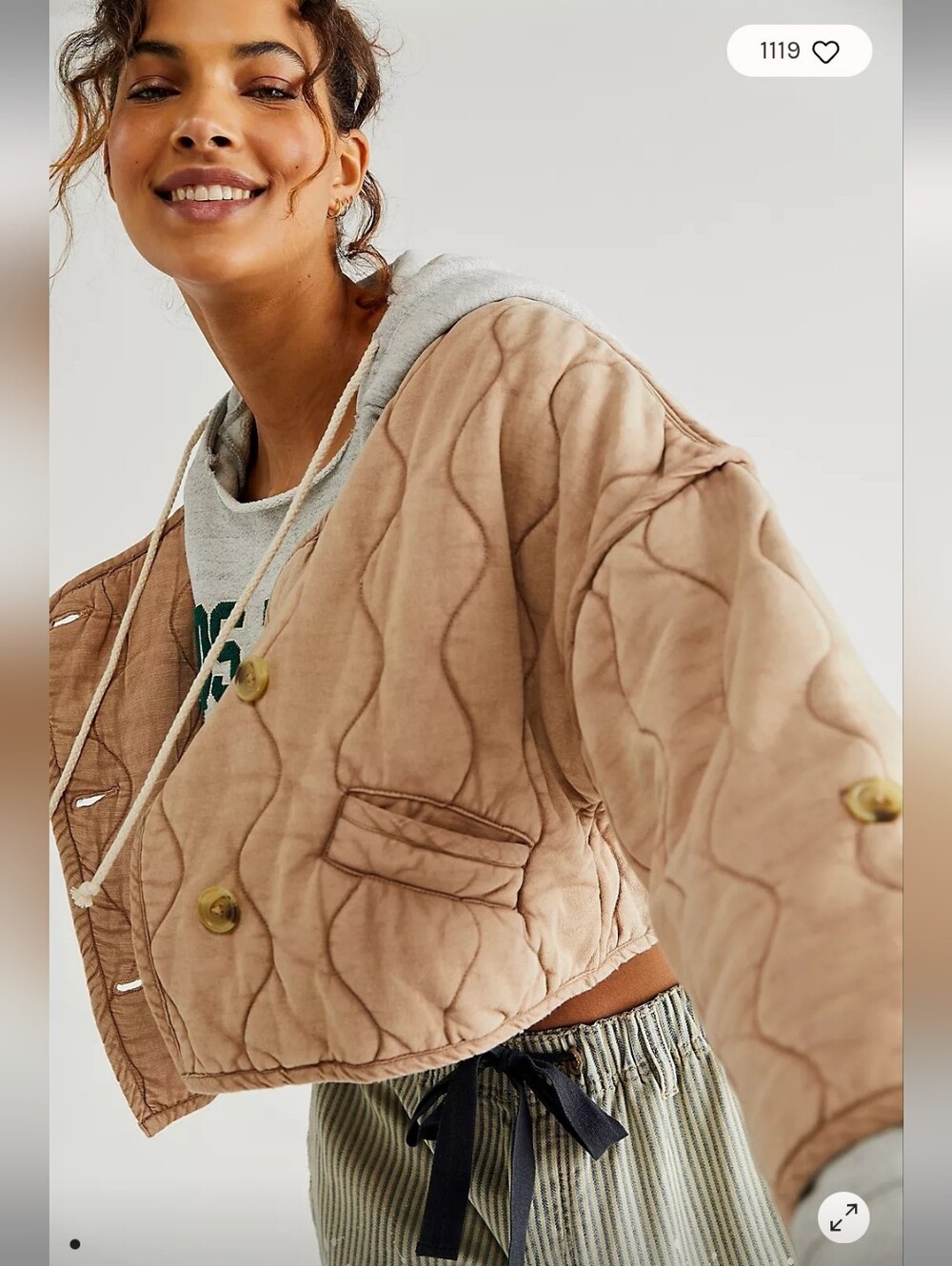 FREE PEOPLE Gwynnie Quilted Cropped Jacket In Champagne Diamonds NWOT Medium